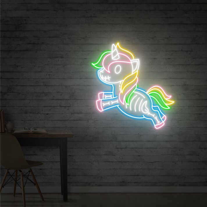 Skelett Einhorn LED-Neonschild für Kinderzimmer Gamingraum