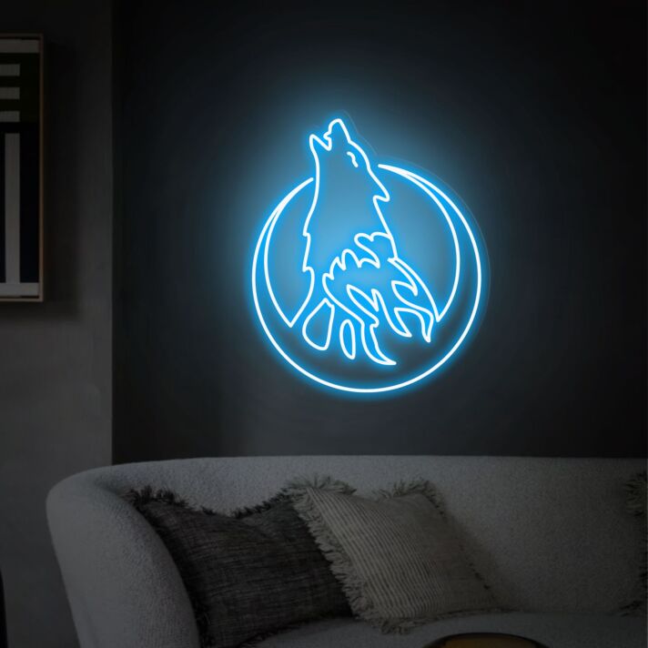 heulender Wolf mit Mond LED-Neonschild Wohnzimmer Schlafzimmer