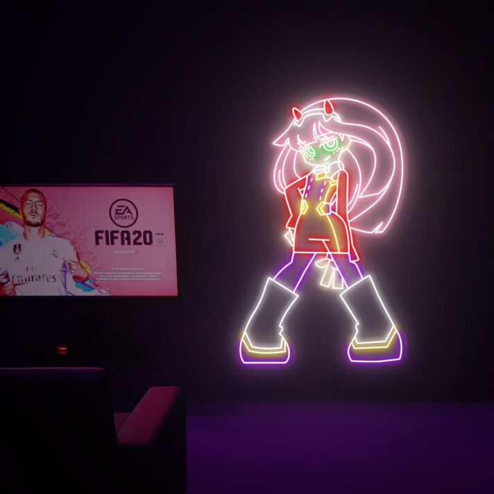 Brighten Up Your Space: Zero Two Anime Neon Sign LED Light - Perfect for Cute Kawaii Girls Wall Decor in Home, Stores, and Themed Parties.