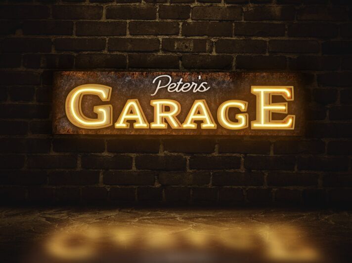 Personalisiertes Garage LED-Neonschild mit Name und UV-Druck