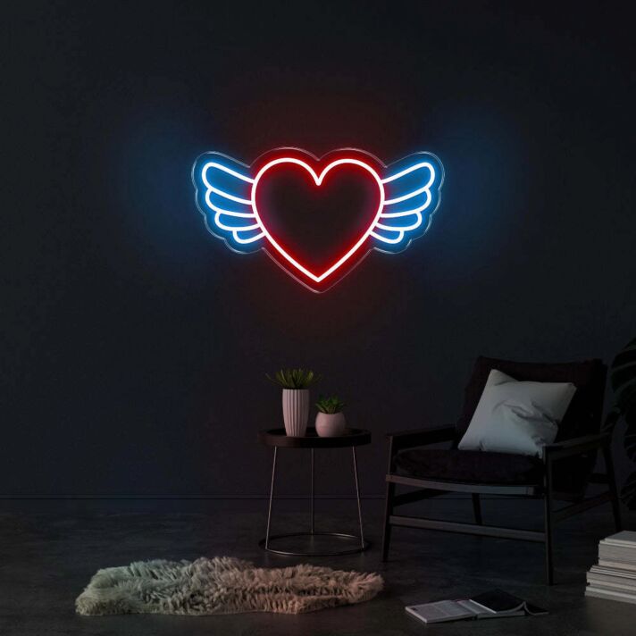 Herz mit Flügeln LED-Neonschild Wohnzimmer Schlafzimmer