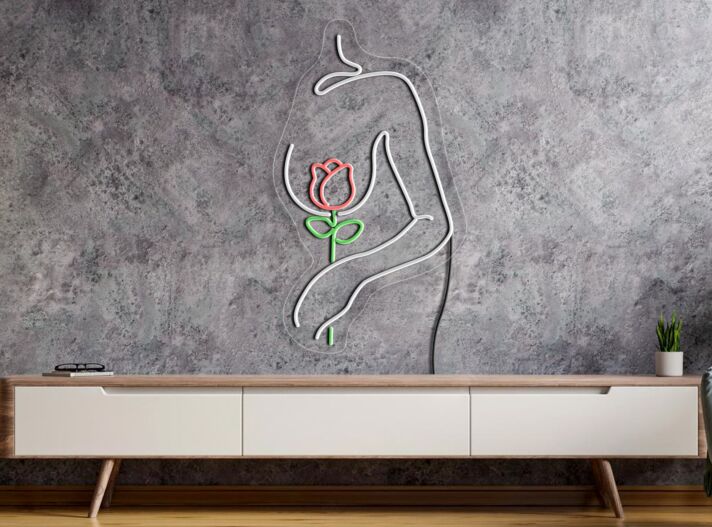 Silhouette einer Frau mit Rose LED-Neonschild für Wohnzimmer oder Schlafzimmer