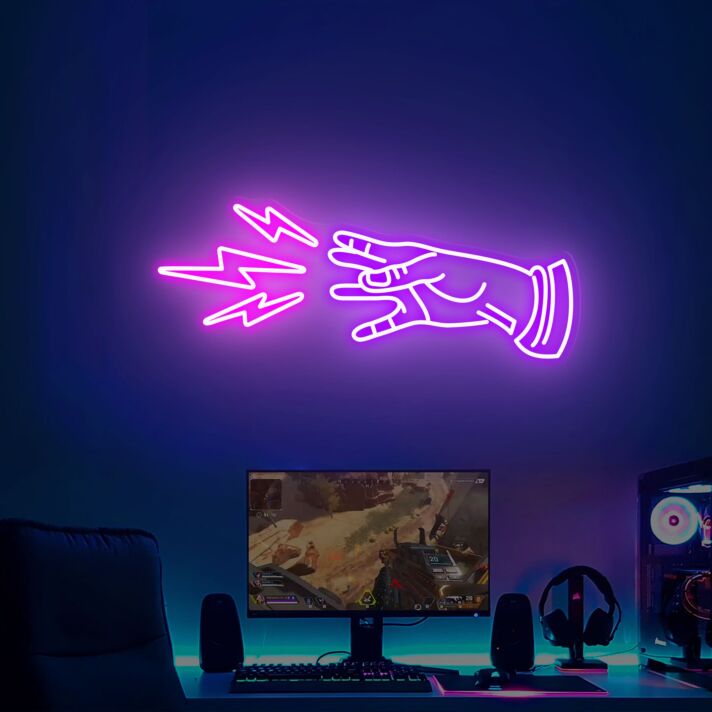 Hand mit Blitzsymbol LED-Neonschild für Gaming Zimmer