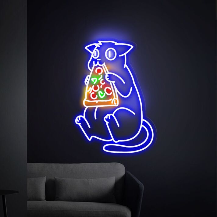 Katze mit Pizzastück LED-Neonschild für Wohnzimmer oder Restaurant