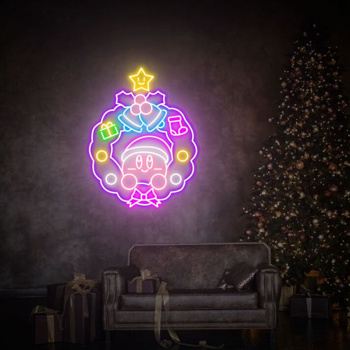 Weihnachtskranz mit Spielfigur LED-Neonschild Wohnzimmer Weihnachten