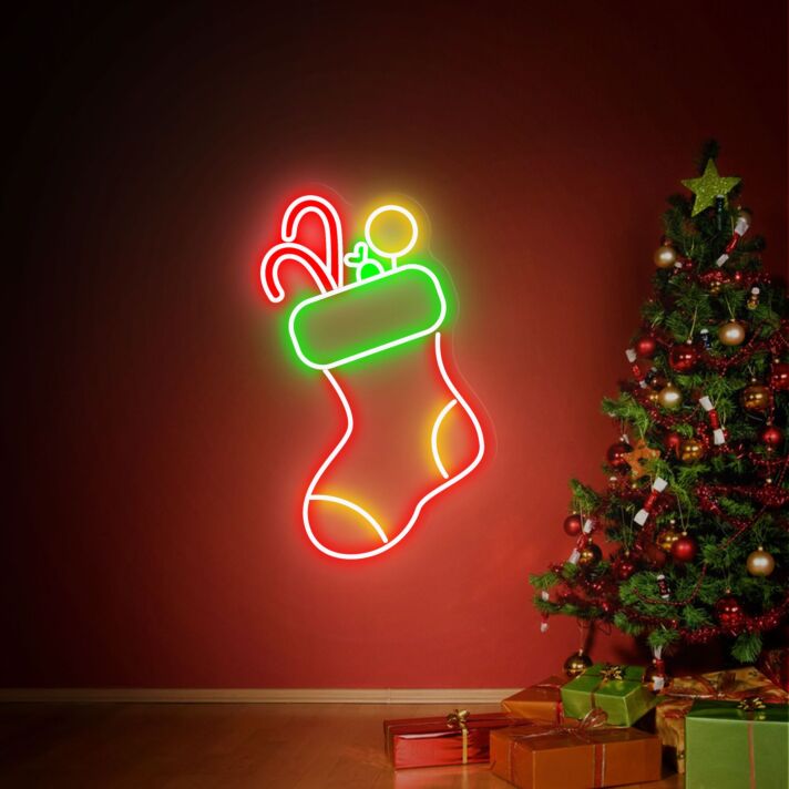 Weihnachtsstrumpf mit Süßigkeiten LED-Neonschild Wohnzimmer Weihnachtsdekoration