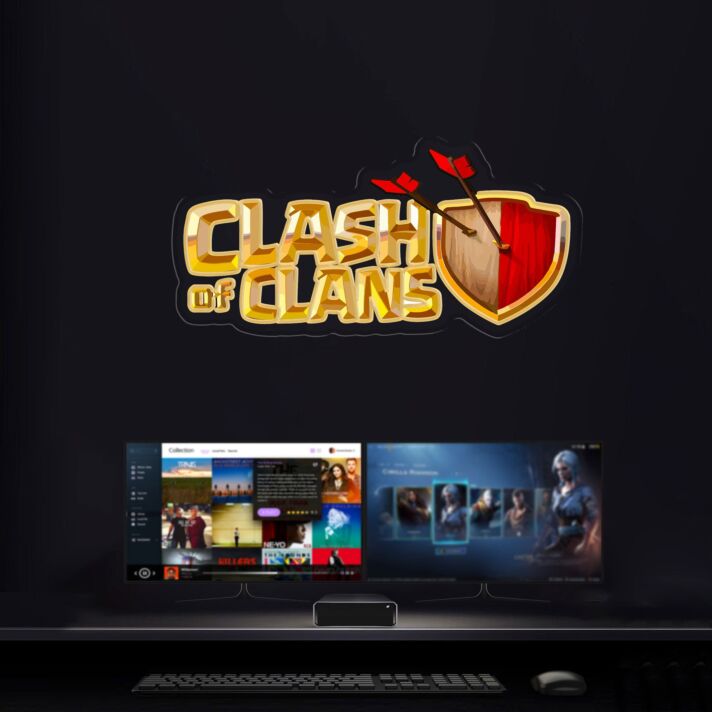 Elevate Your Gaming Space or Party Ambiance with the Clash Of Clans Led UV Neon Sign With Print Acrylic Board Art for Home, Bars, and Gaming Events.