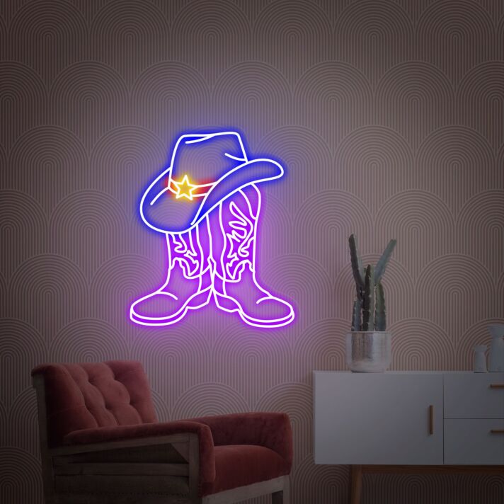 Cowboyhut und Cowboystiefel LED-Neonschild Wohnzimmer Bar