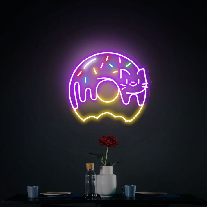 Donut mit Katze LED-Neonschild für Wohnzimmer Café