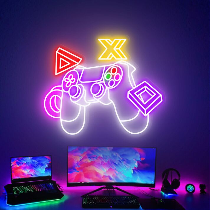 Spielcontroller mit PlayStation Symbolen LED-Neonschild Gaming Zimmer