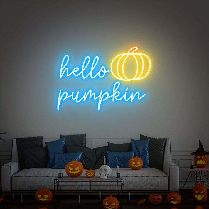 hello pumpkin LED-Neonschild Wohnzimmer Halloween