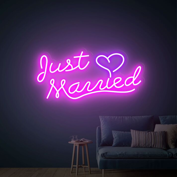 Just Married LED-Neonschild Hochzeit Fotohintergrund