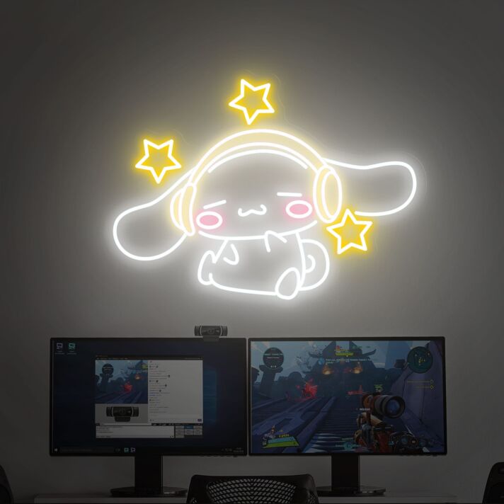 niedlicher Hund mit Kopfhörern und Sternen LED-Neonschild Gaming Zimmer