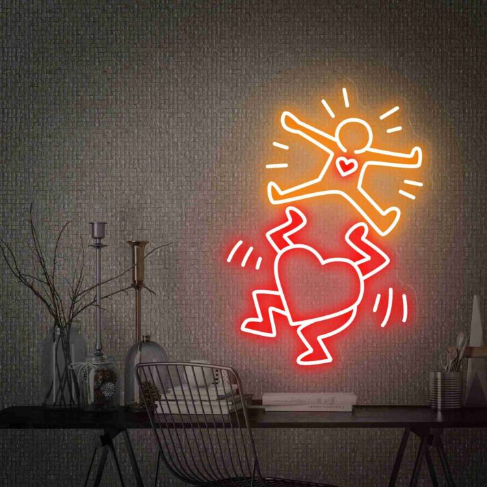 tanzende Figur mit Herz LED-Neonschild Wohnzimmer Kunstdekor