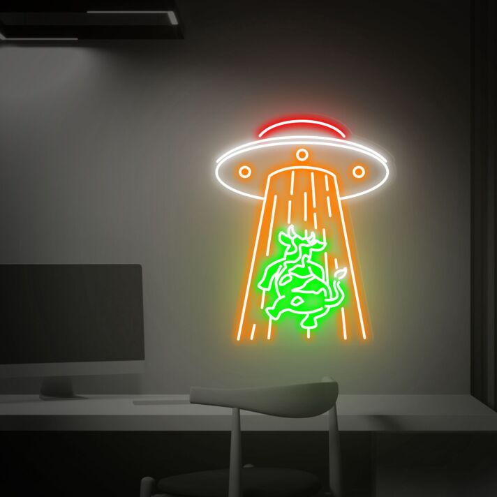 UFO entführt Kuh LED-Neonschild Wohnzimmer Bar