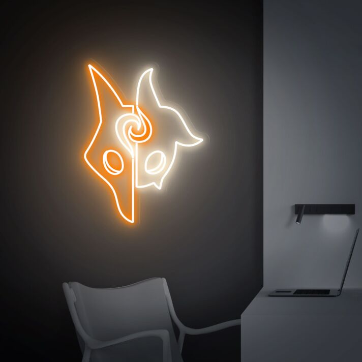 Maskenmotiv mit zwei Gesichtern LED-Neonschild Gamingzimmer Wohnzimmer