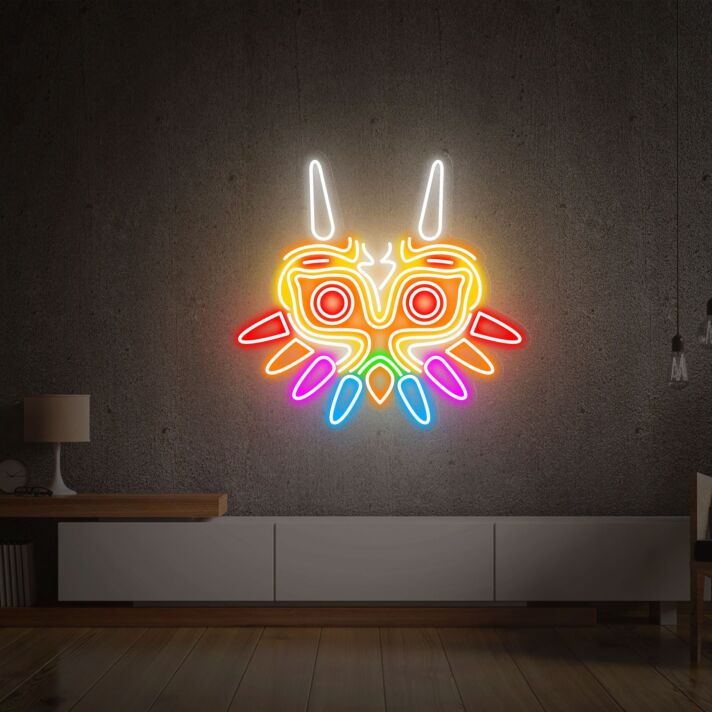 buntes Fantasy-Maskenmotiv LED-Neonschild für Wohnzimmer und Gamingzimmer