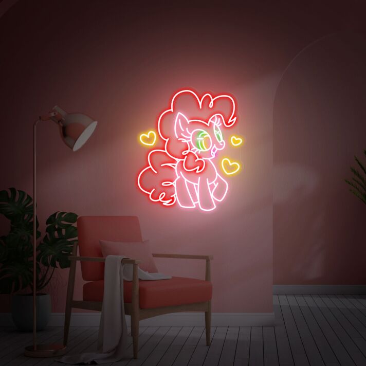 Süßes LED Neonschild mit niedlichem Pony Motiv und Herz Design für Kinderzimmer Spielzimmer und liebevolle Wanddekoration