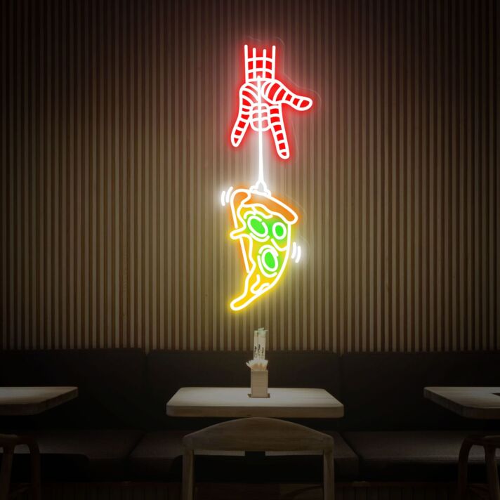 Hand mit Pizzastück LED-Neonschild für Restaurant Café