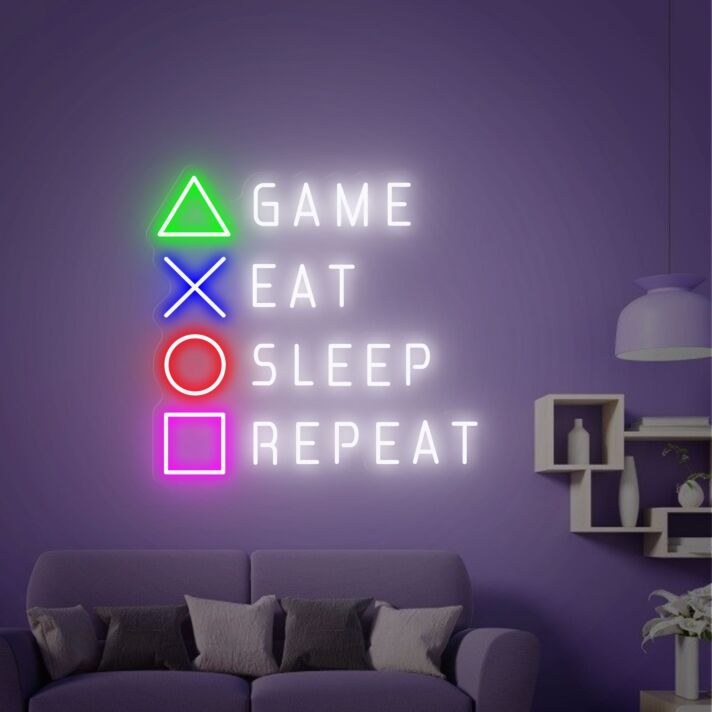 GAME EAT SLEEP REPEAT LED-Neonschild für Wohnzimmer Gamingzimmer