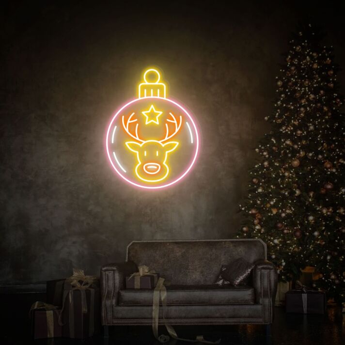 Weihnachtskugel mit Rentier LED-Neonschild Wohnzimmer Weihnachten