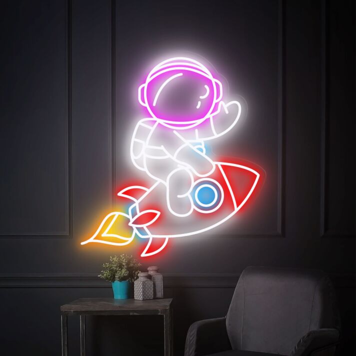 Astronaut auf Rakete LED-Neonschild Kinderzimmer Wohnzimmer