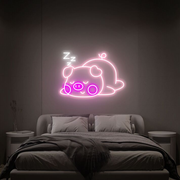 schlafendes Schwein LED-Neonschild für Schlafzimmer oder Kinderzimmer