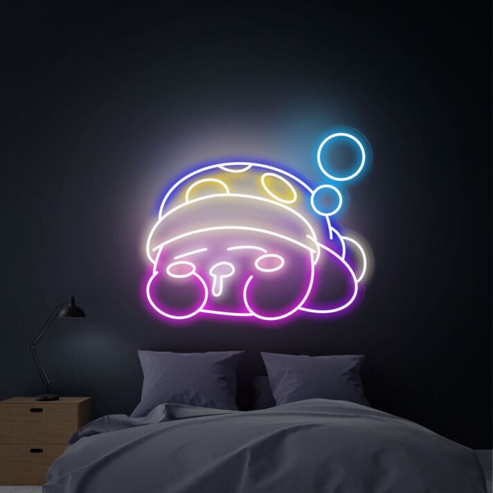 schlafender Bär mit Schlafmütze LED-Neonschild für Schlafzimmer Kinderzimmer