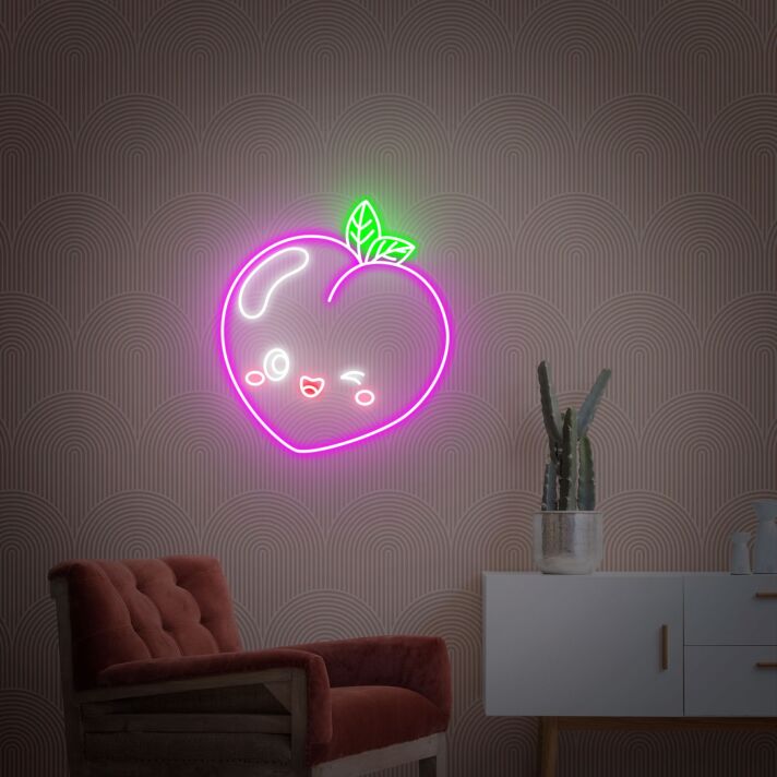 Pfirsich mit Gesicht LED-Neonschild Wohnzimmer Kinderzimmer
