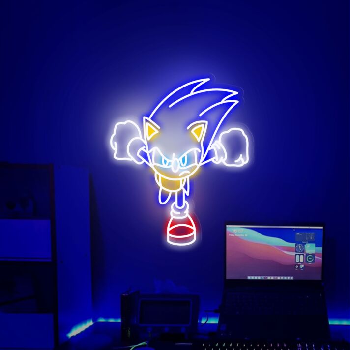Dynamisches LED Neonschild mit schnell laufendem Cartoon Igel für Gaming Zimmer, Kinderzimmer oder moderne Wanddekoration