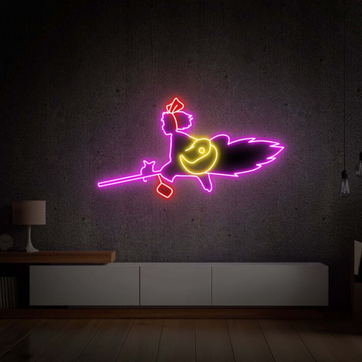 fliegende Hexe auf Besen LED-Neonschild Wohnzimmer Bar