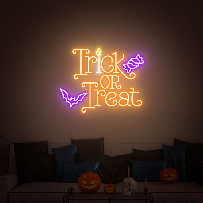 Trick or Treat LED-Neonschild für Halloween Wohnzimmer