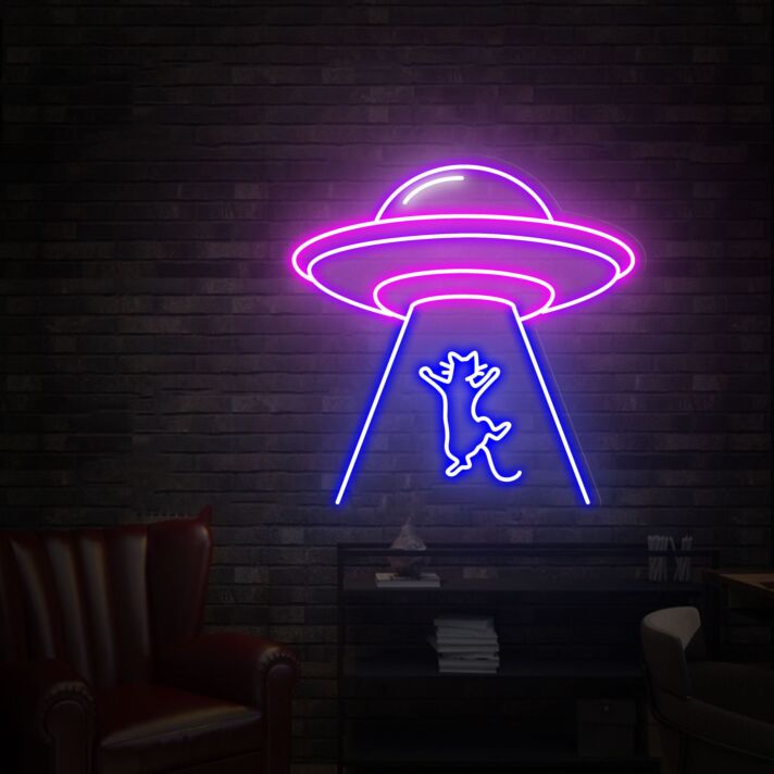 UFO mit Katze LED-Neonschild Wohnzimmer Bar