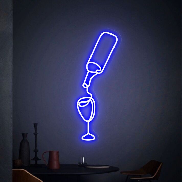 Sektflasche mit Glas LED-Neonschild Bar Wohnzimmer