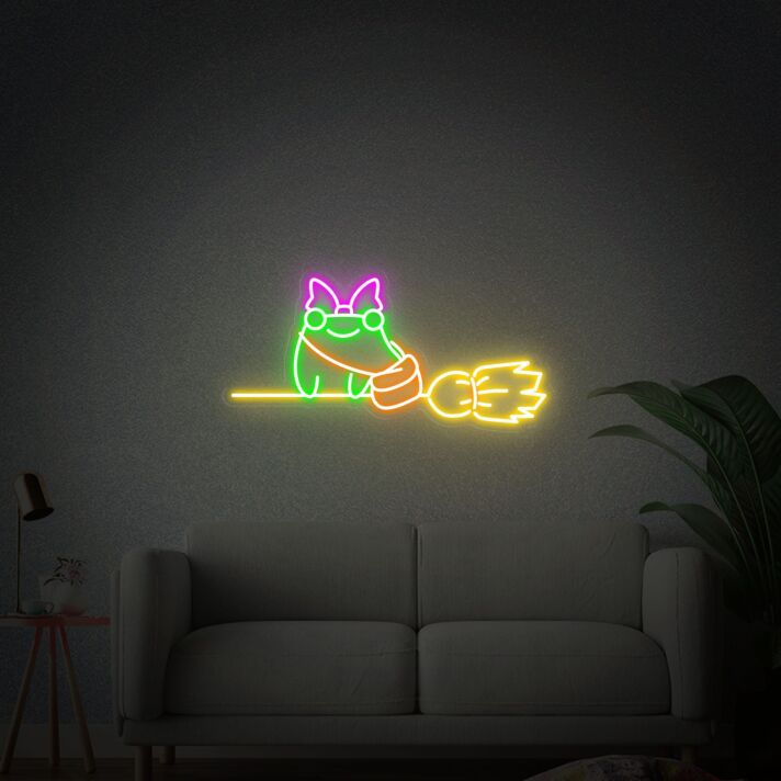 Frosch mit Hexenbesen LED-Neonschild Wohnzimmer Kinderzimmer