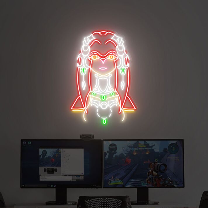 Futuristische Spielfigur mit Kopfschmuck LED-Neonschild Gaming Wohnzimmer