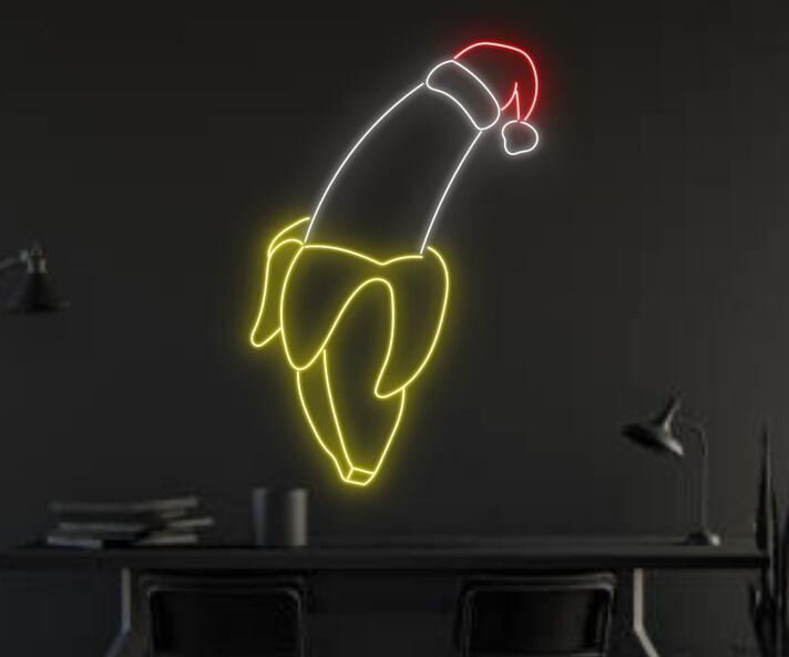 Banane mit Weihnachtsmütze LED-Neonschild Wohnzimmer Bar