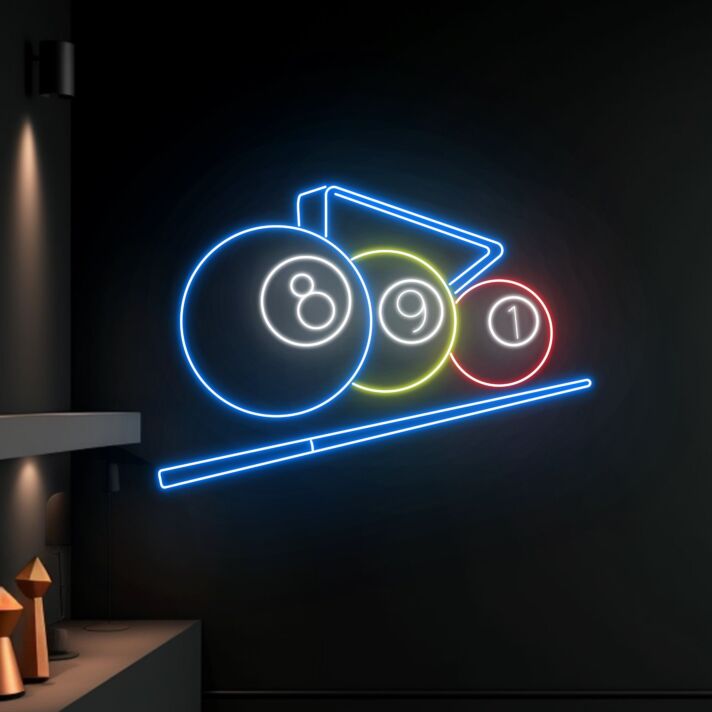 Billardkugeln mit Queue LED-Neonschild Bar Spielzimmer