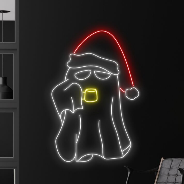 Weihnachtsgeist mit Tasse LED-Neonschild Wohnzimmer Bar