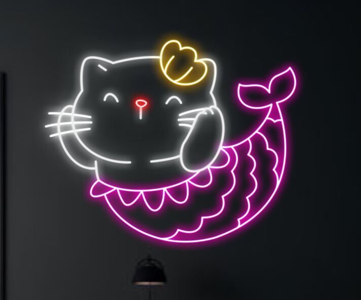 Meerjungfrauenkatze LED-Neonschild für Kinderzimmer Wohnzimmer
