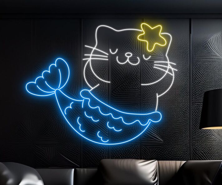 Meerjungfrauenkatze LED-Neonschild für Wohnzimmer und Kinderzimmer