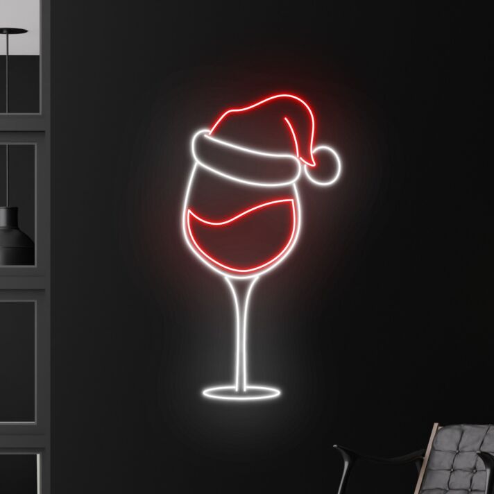 Weinglas mit Weihnachtsmütze LED-Neonschild für Bar und Weihnachten
