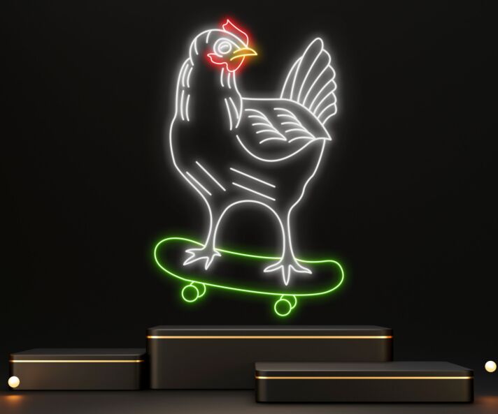Huhn auf Skateboard LED-Neonschild Wohnzimmer Jugendzimmer