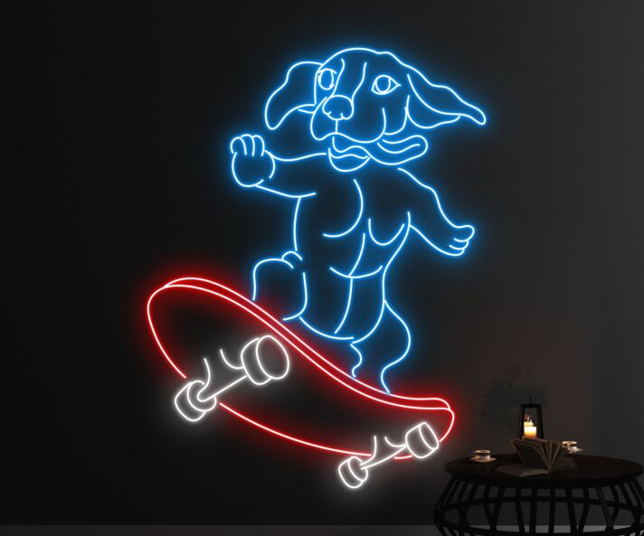 Hund auf Skateboard LED-Neonschild Wohnzimmer Jugendzimmer