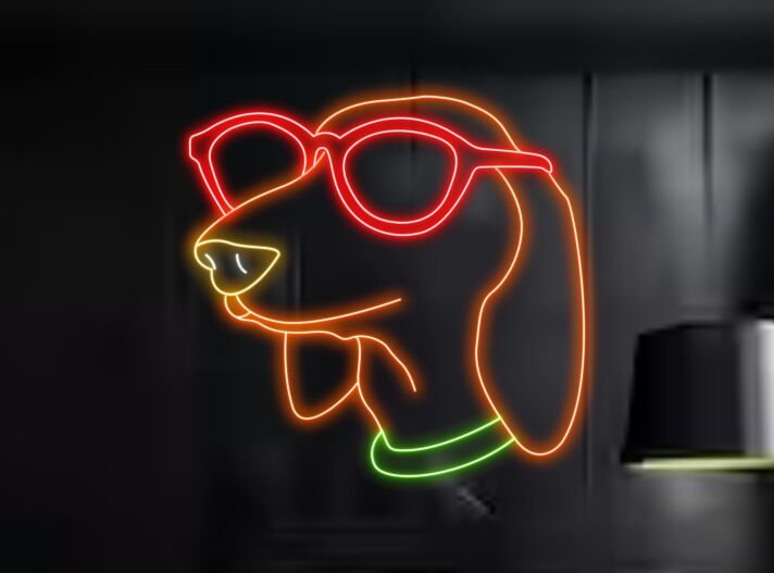 Hund mit Sonnenbrille LED-Neonschild für Wohnzimmer oder Bar