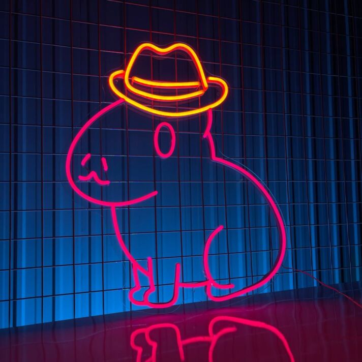 Meerschweinchen mit Hut LED-Neonschild Wohnzimmer Kinderzimmer