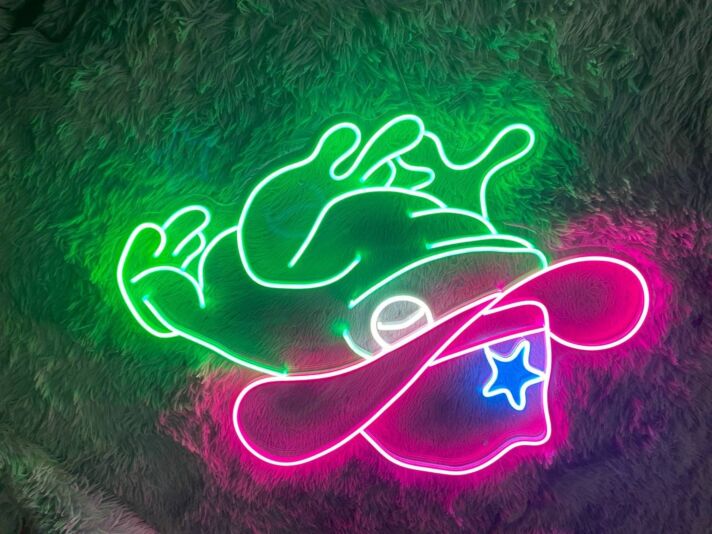 Frosch mit Basecap und Sternsymbol LED-Neonschild für Kinderzimmer Spielzimmer