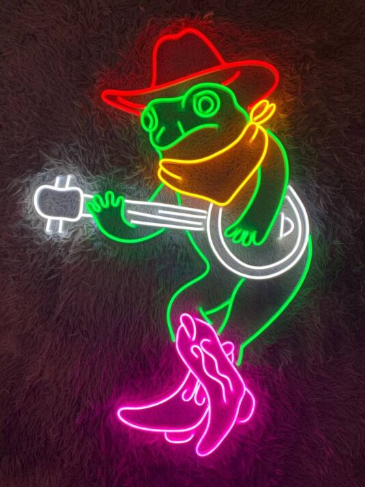 Cowboy-Frosch mit Banjo LED-Neonschild für Bar oder Wohnzimmer