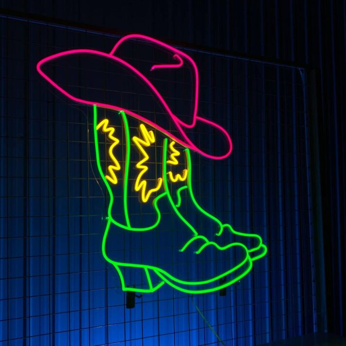 Brighten Your Western Nights: Cowboy Hat Boots Led Neon Sign, Perfect for Home, Bar, and Wedding Decorations, Casts a Cozy Cowgirl Glow.