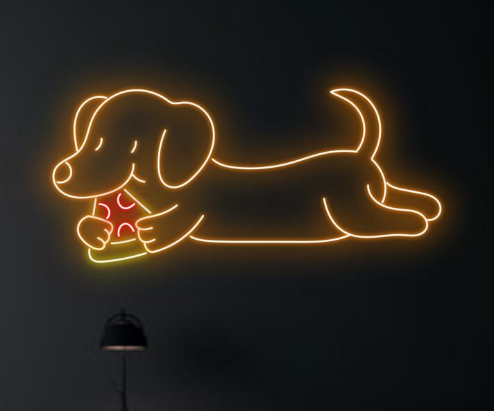 Hund mit Pizzastück LED-Neonschild Wohnzimmer Restaurant